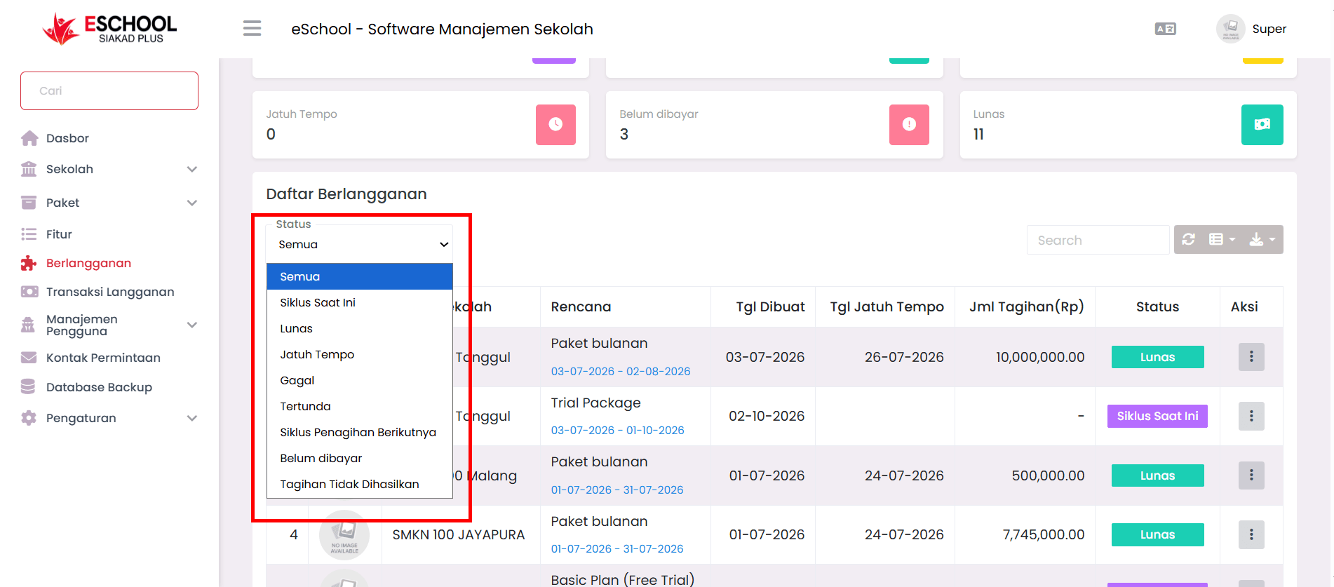 Filter status berlangganan